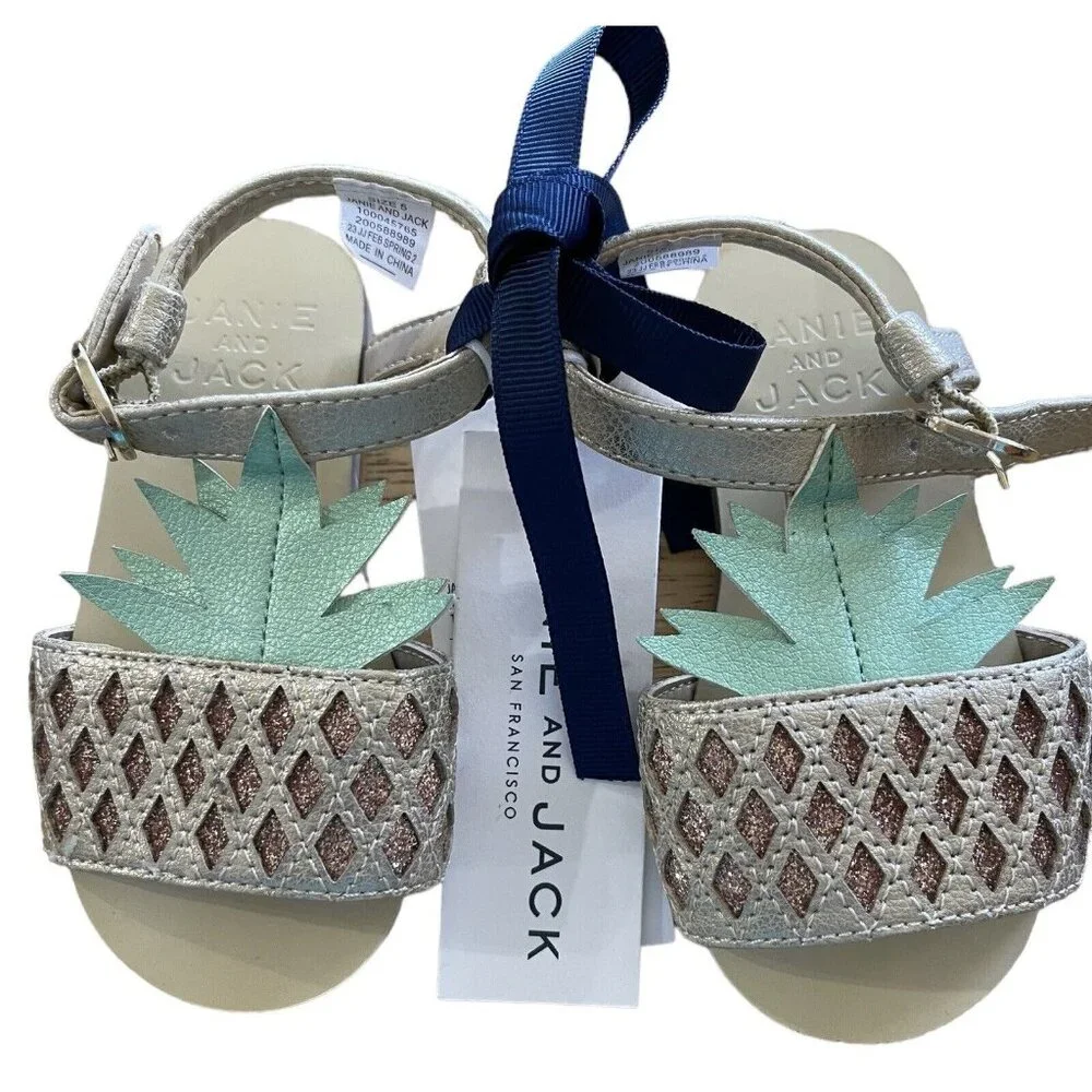 Janie And Jack Sandals Girls Size 5 Pineapple Gold Green $59‎